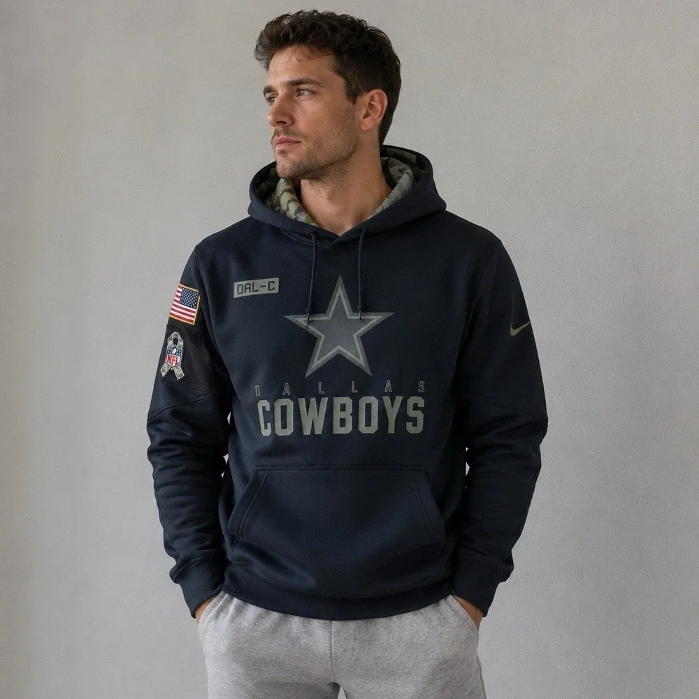 Dallas Cowboys Hoodie Mens L Black NFL Football Nike On Field Salute Sweatshirt